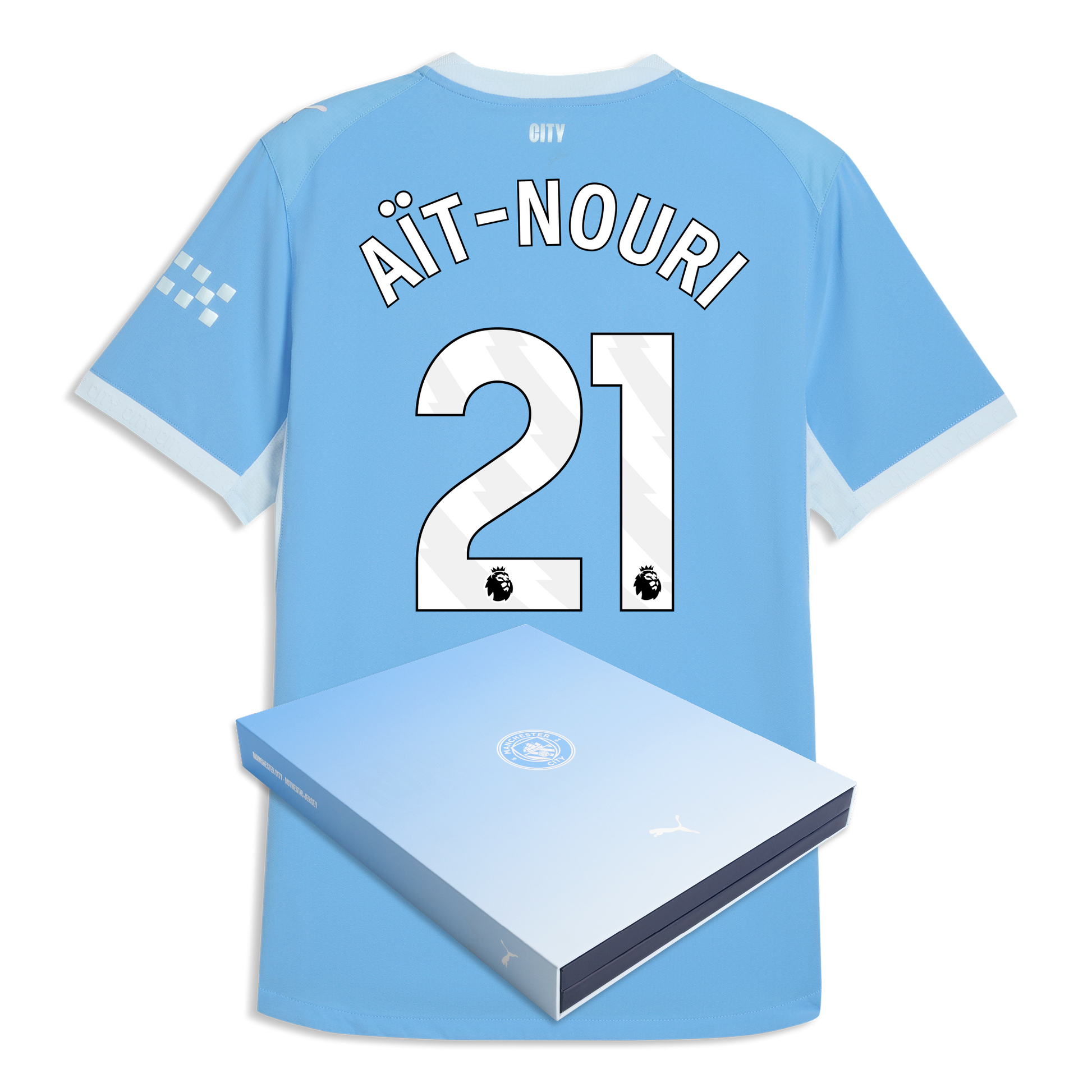Manchester City Home Authentic Jersey 2026/27 With AÏT-NOURI 21 Printing in Gift Box - Team Light Blue-Icy Blue