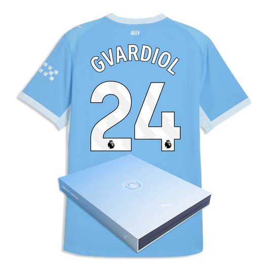 Manchester City Home Authentic Jersey 2026/27 With GVARDIOL 24 Printing in Gift Box - Team Light Blue-Icy Blue