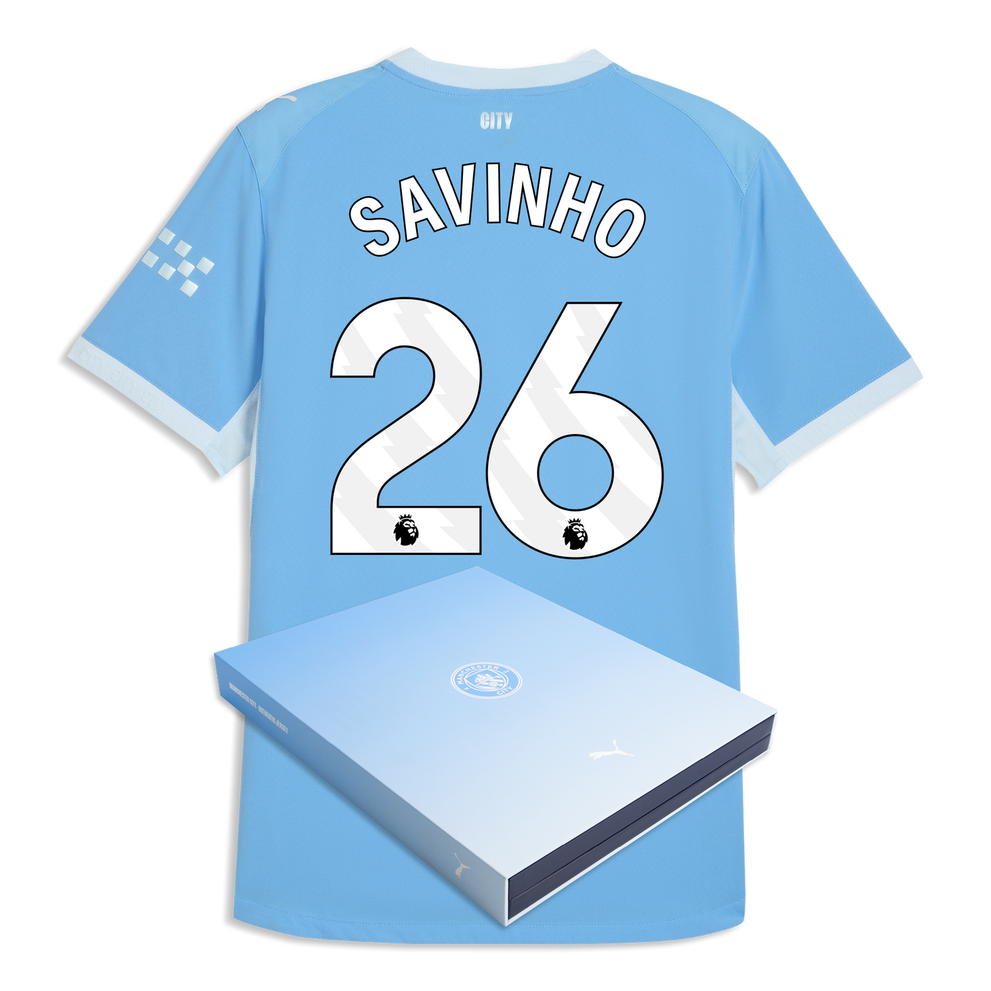 Manchester City Home Authentic Jersey 2026/27 With SAVINHO 26 Printing in Gift Box - Team Light Blue-Icy Blue