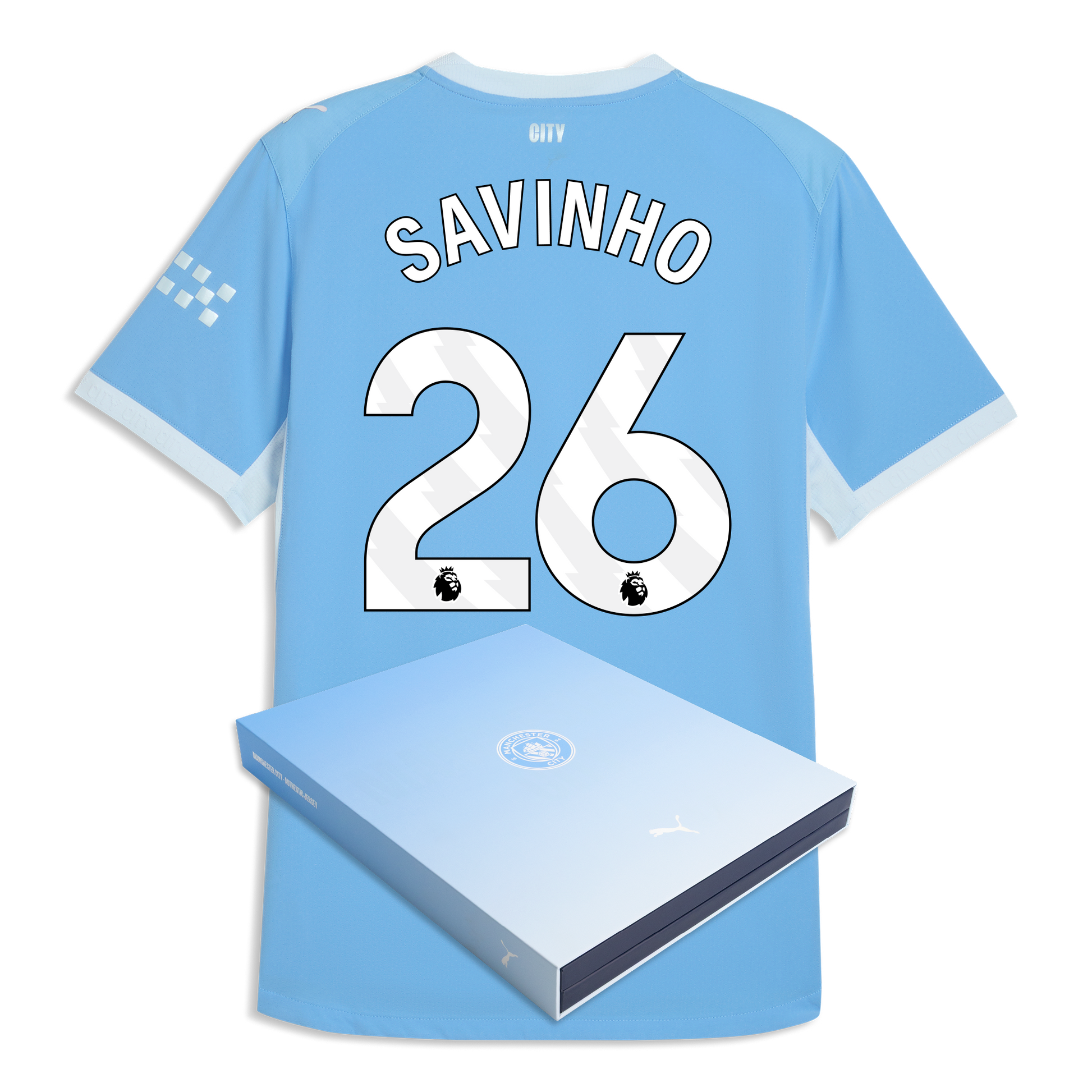 Manchester City Home Authentic Jersey 2026/27 With SAVINHO 26 Printing in Gift Box - Team Light Blue-Icy Blue