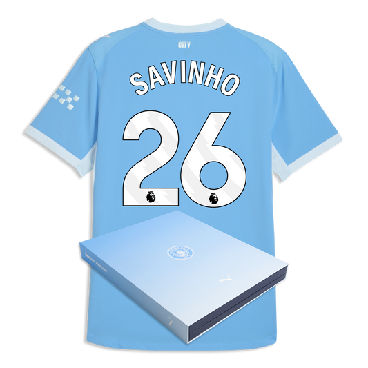 Manchester City Home Authentic Jersey 2026/27 With SAVINHO 26 Printing in Gift Box - Team Light Blue-Icy Blue