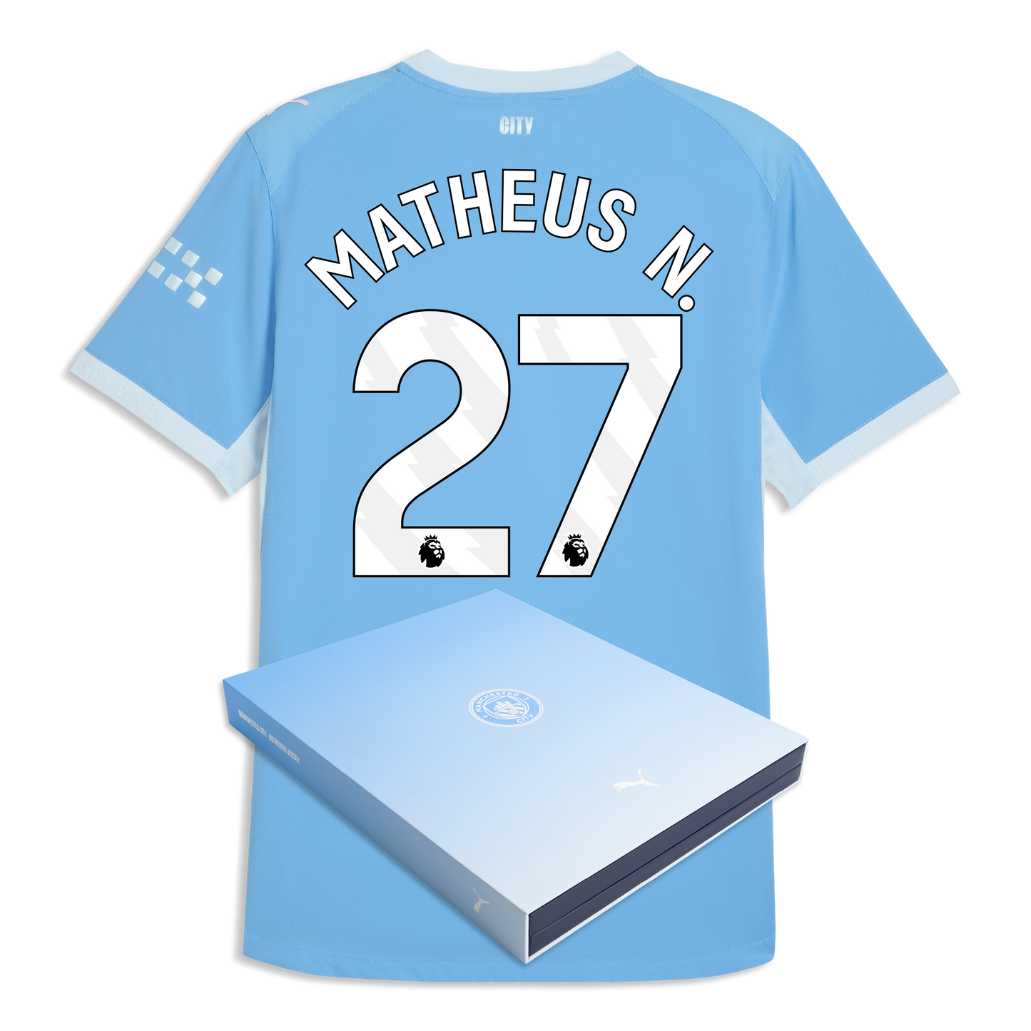 Manchester City Home Authentic Jersey 2026/27 With MATHEUS N. 27 Printing in Gift Box - Team Light Blue-Icy Blue