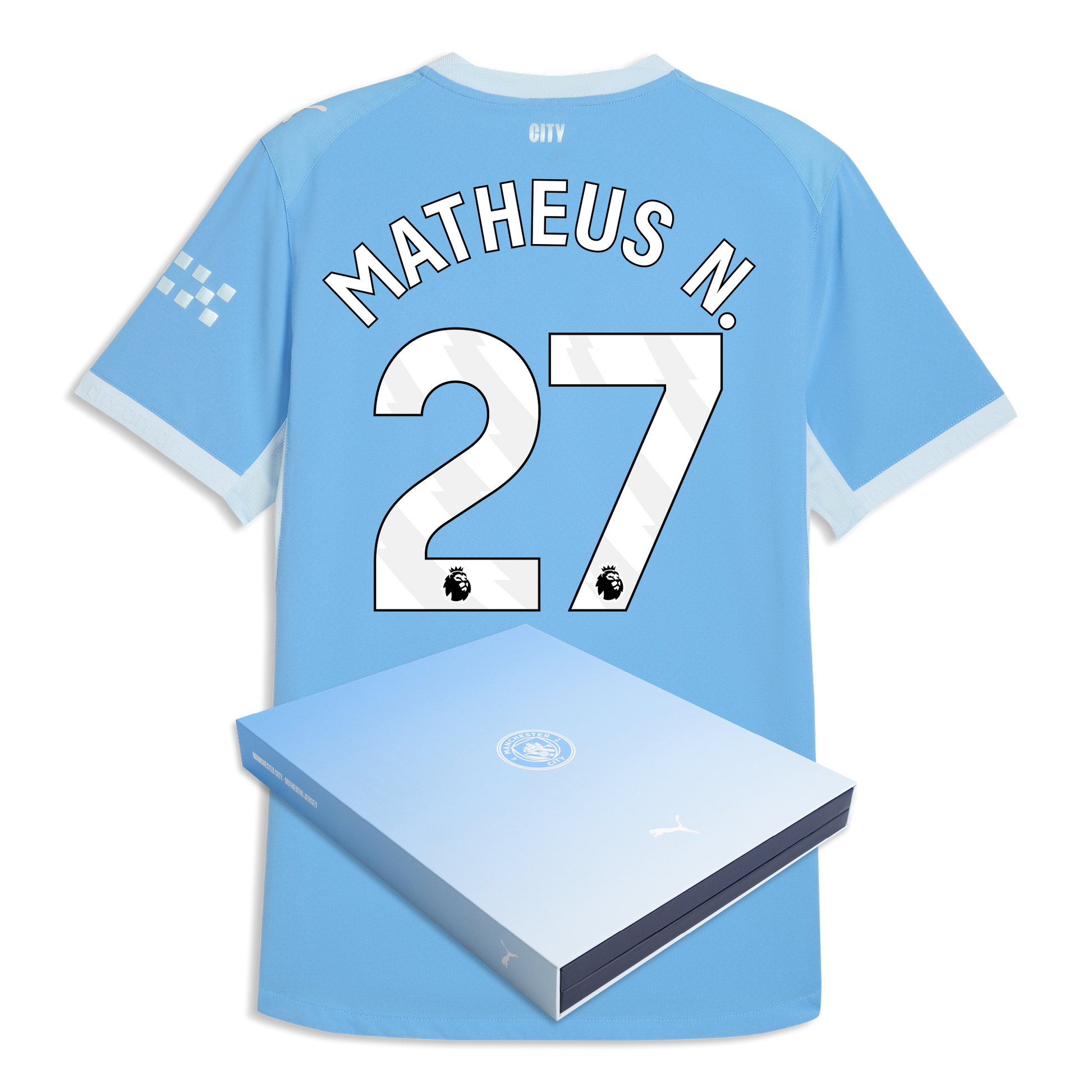 Manchester City Home Authentic Jersey 2026/27 With MATHEUS N. 27 Printing in Gift Box - Team Light Blue-Icy Blue