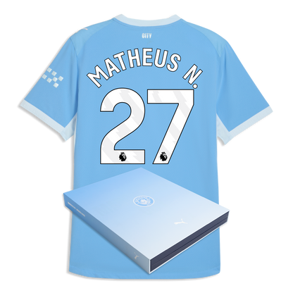 Manchester City Home Authentic Jersey 2026/27 With MATHEUS N. 27 Printing in Gift Box - Team Light Blue-Icy Blue