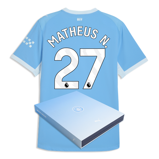 Manchester City Home Authentic Jersey 2026/27 With MATHEUS N. 27 Printing in Gift Box - Team Light Blue-Icy Blue