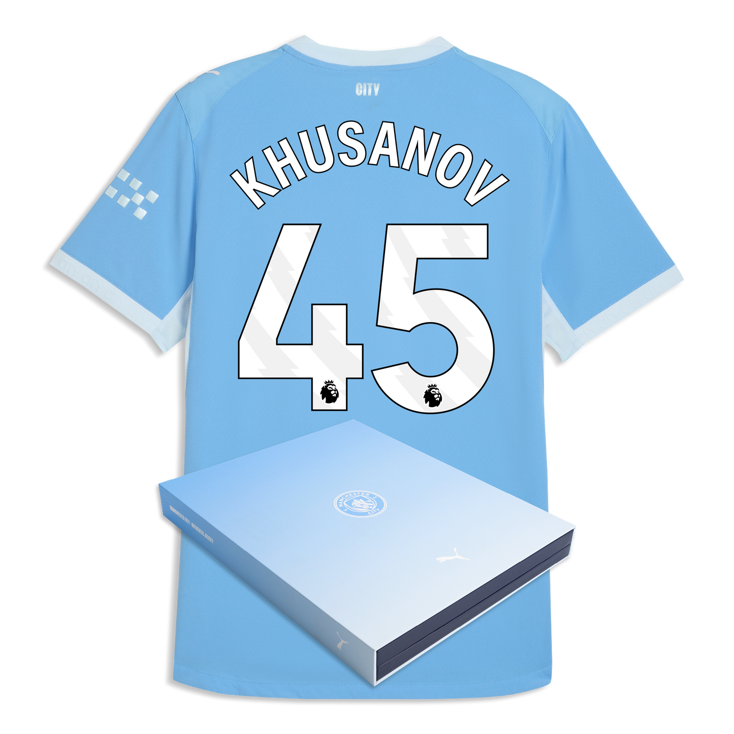 Manchester City Home Authentic Jersey 2026/27 With KHUSANOV 45 Printing in Gift Box - Team Light Blue-Icy Blue