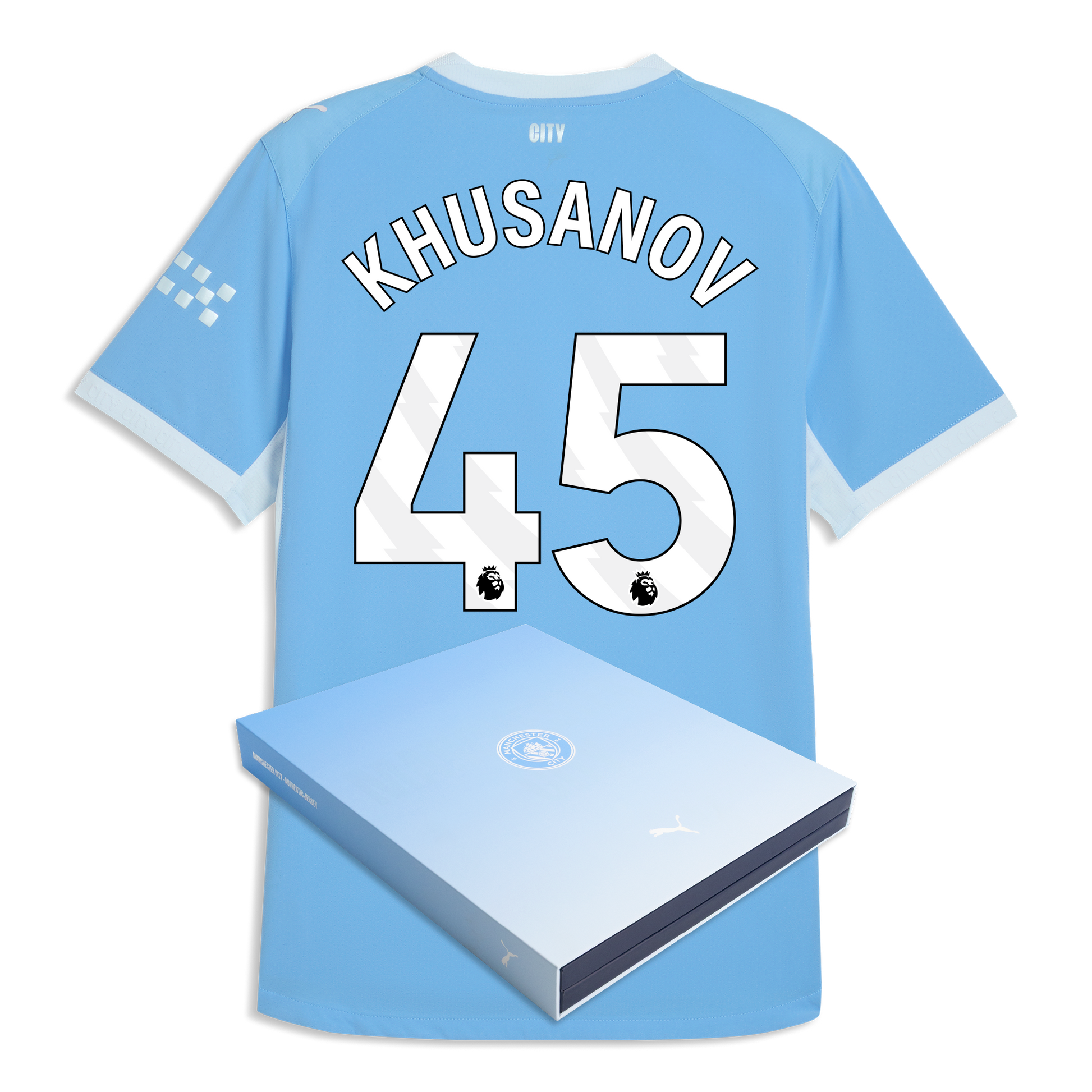 Manchester City Home Authentic Jersey 2026/27 With KHUSANOV 45 Printing in Gift Box - Team Light Blue-Icy Blue