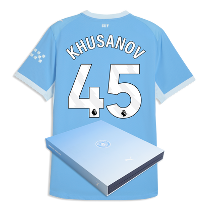 Manchester City Home Authentic Jersey 2026/27 With KHUSANOV 45 Printing in Gift Box - Team Light Blue-Icy Blue