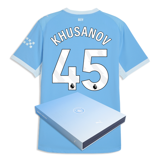 Manchester City Home Authentic Jersey 2026/27 With KHUSANOV 45 Printing in Gift Box - Team Light Blue-Icy Blue