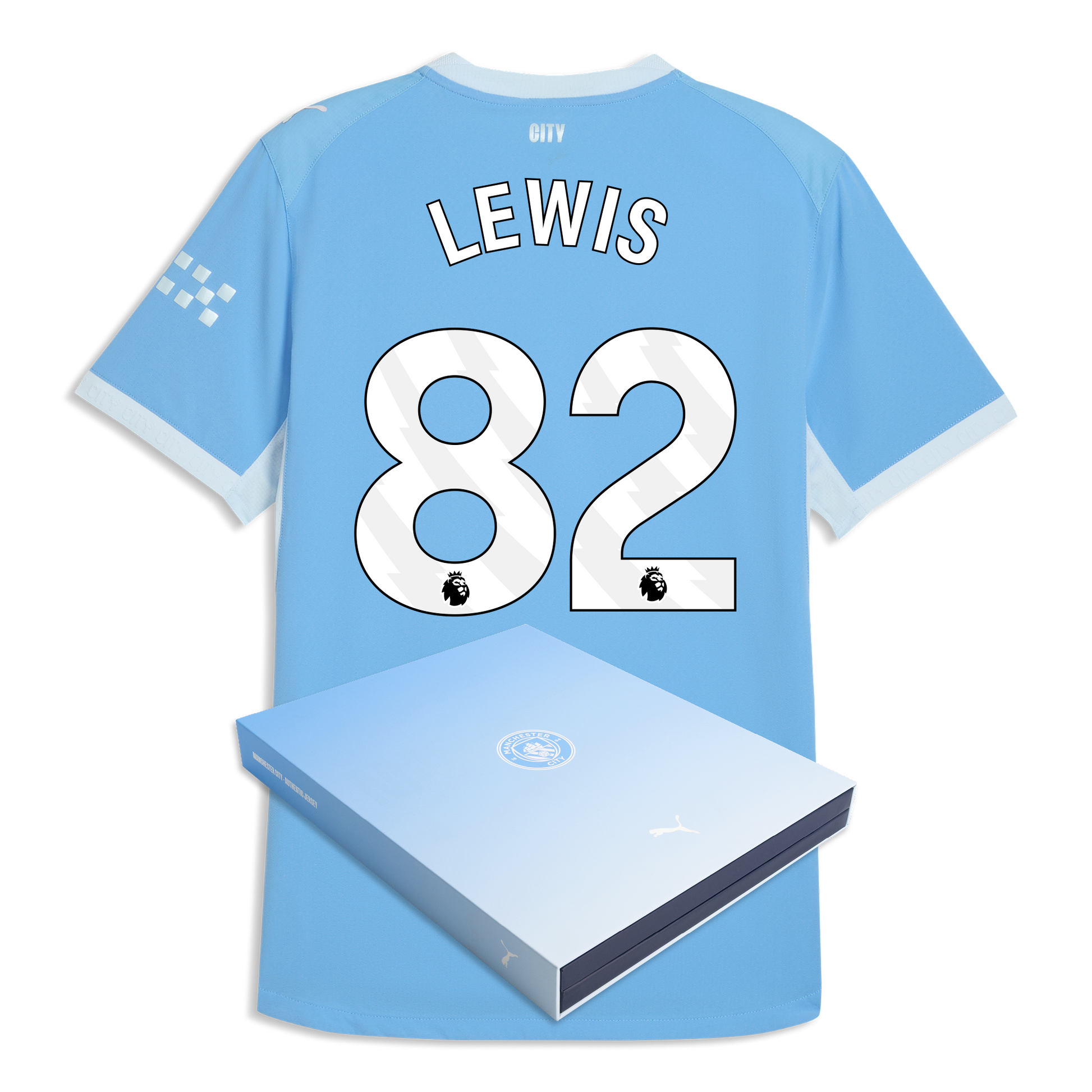Manchester City Home Authentic Jersey 2026/27 With LEWIS 82 Printing in Gift Box - Team Light Blue-Icy Blue