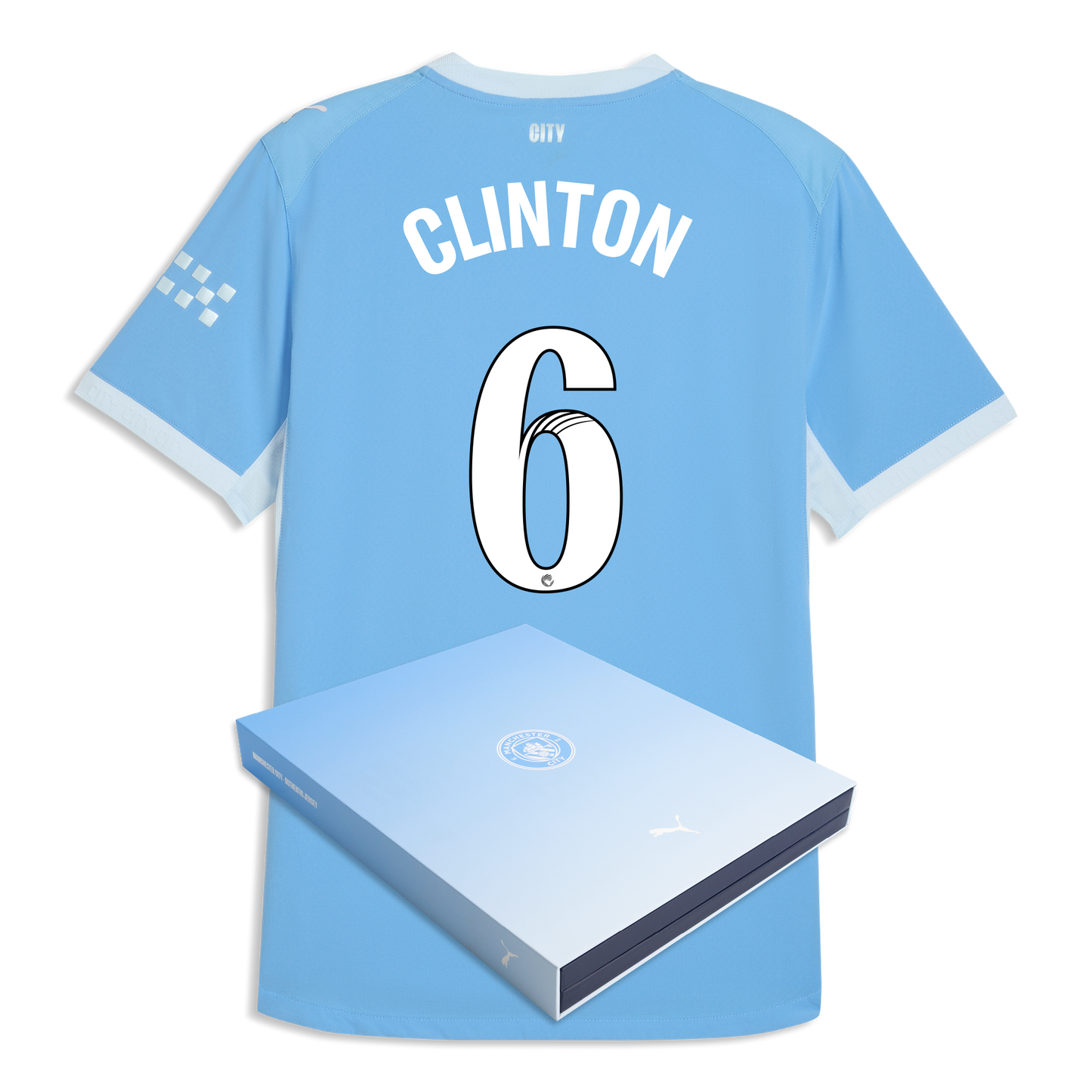 Manchester City Home Authentic Jersey 2026/27 With CLINTON 6 Printing in Gift Box