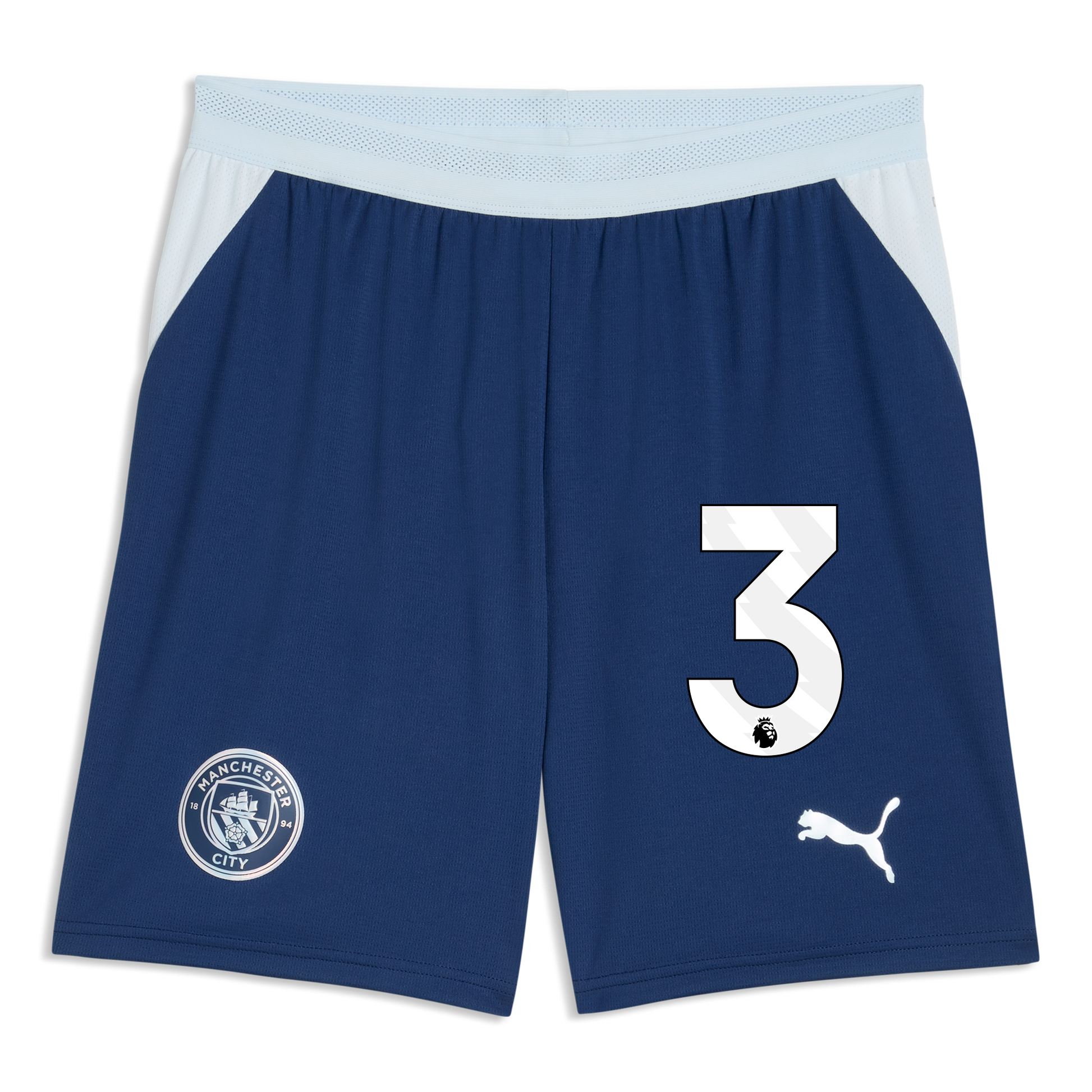 Manchester City Football Shorts 2026/27 With #3 - Blue Jewel-Icy Blue