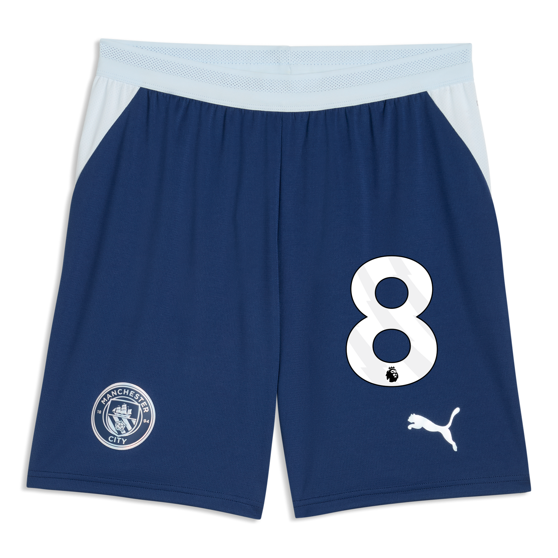 Manchester City Football Shorts 2026/27 With #8 - Blue Jewel-Icy Blue