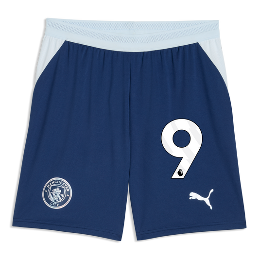 Manchester City Football Shorts 2026/27 With #9 - Blue Jewel-Icy Blue
