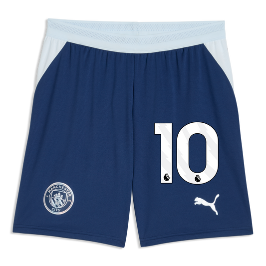 Manchester City Football Shorts 2026/27 With #10 - Blue Jewel-Icy Blue