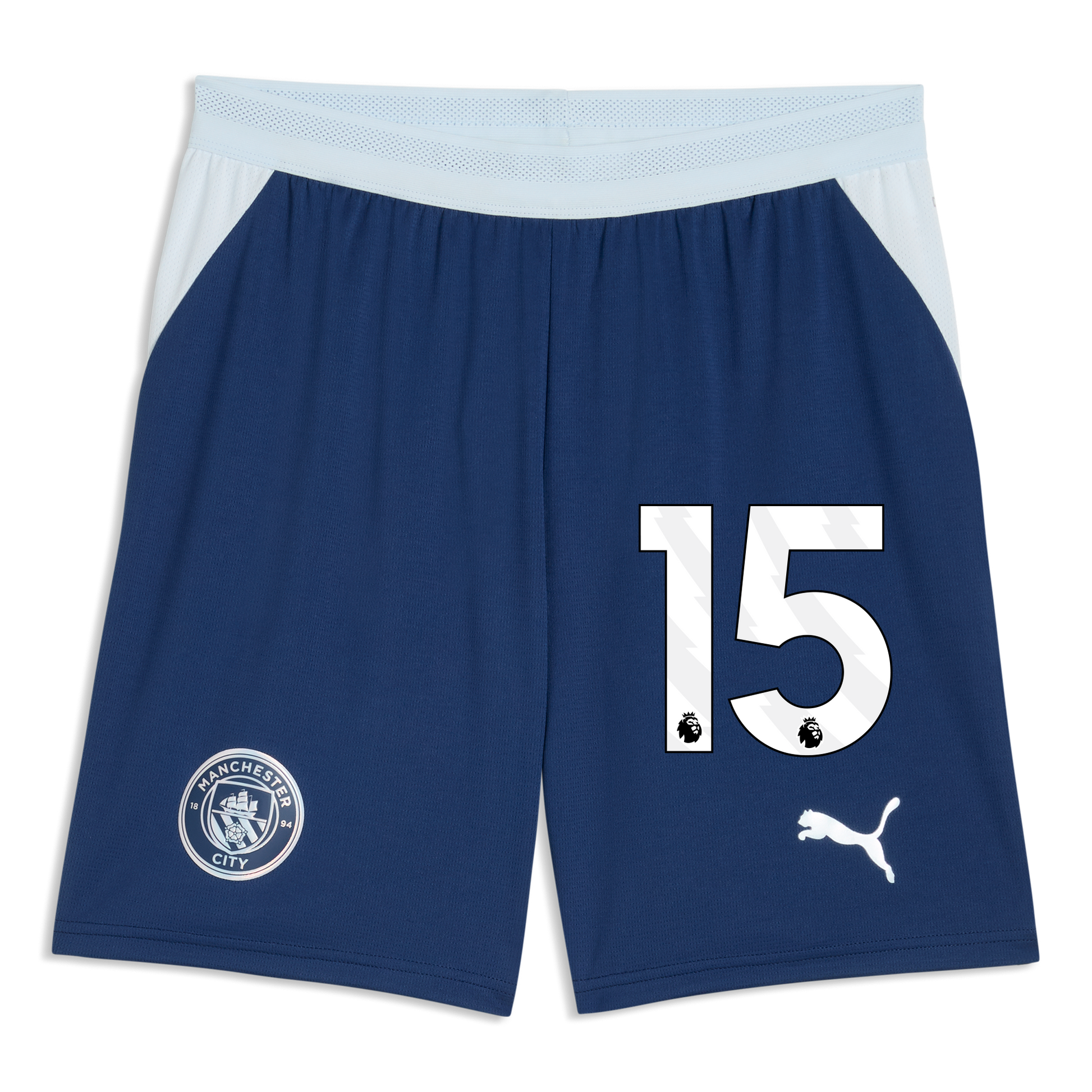 Manchester City Football Shorts 2026/27 With #15 - Blue Jewel-Icy Blue