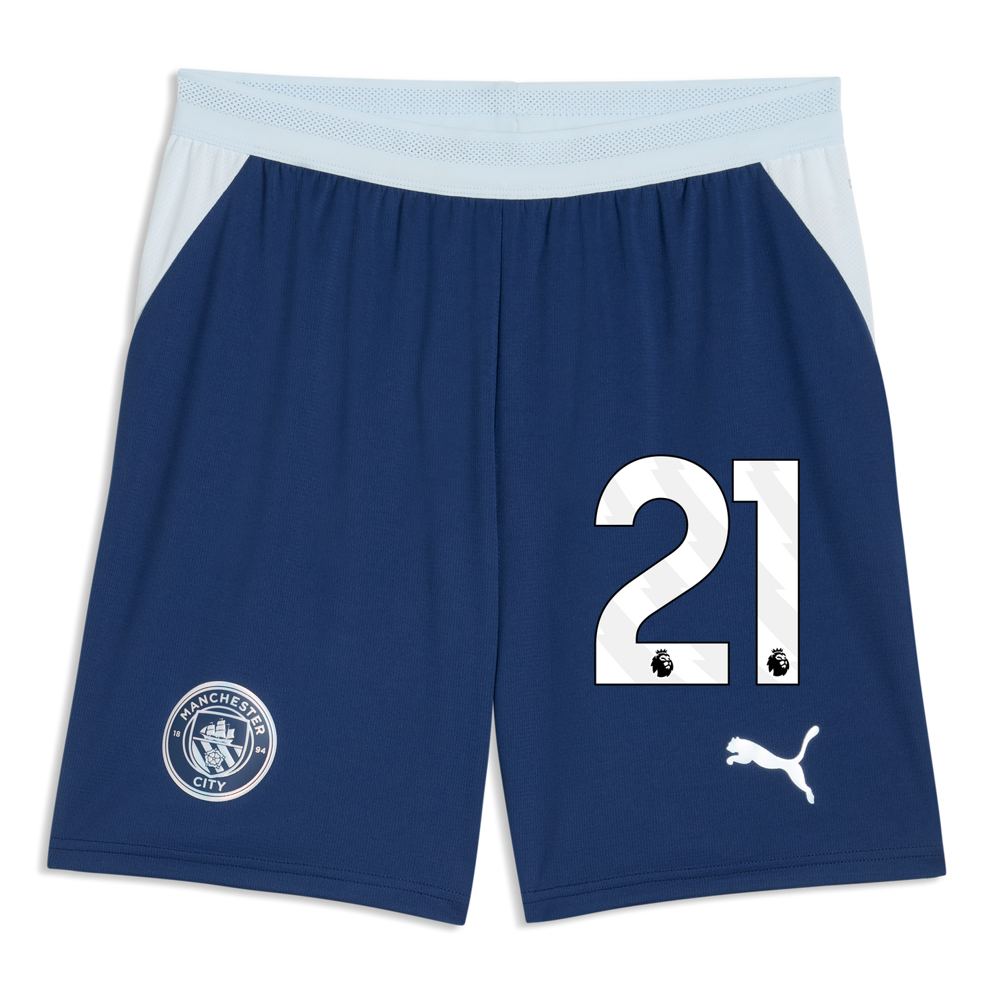 Manchester City Football Shorts 2026/27 With #21 - Blue Jewel-Icy Blue