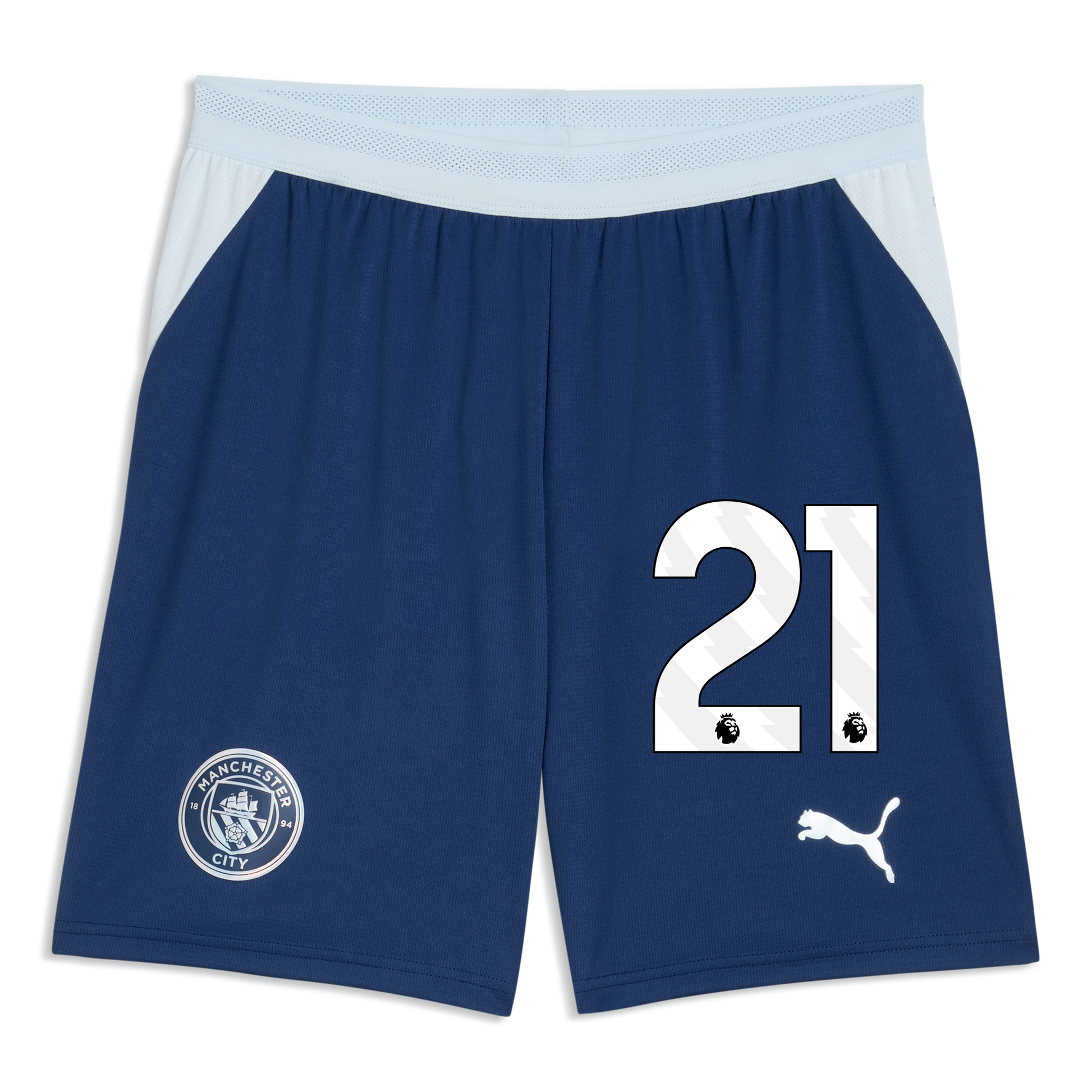 Manchester City Football Shorts 2026/27 With #21 - Blue Jewel-Icy Blue