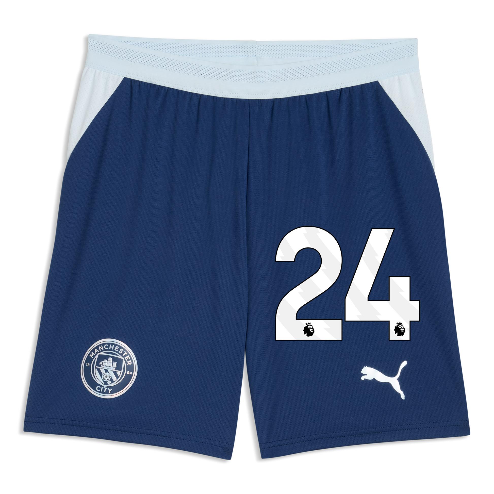 Manchester City Football Shorts 2026/27 With #24 - Blue Jewel-Icy Blue