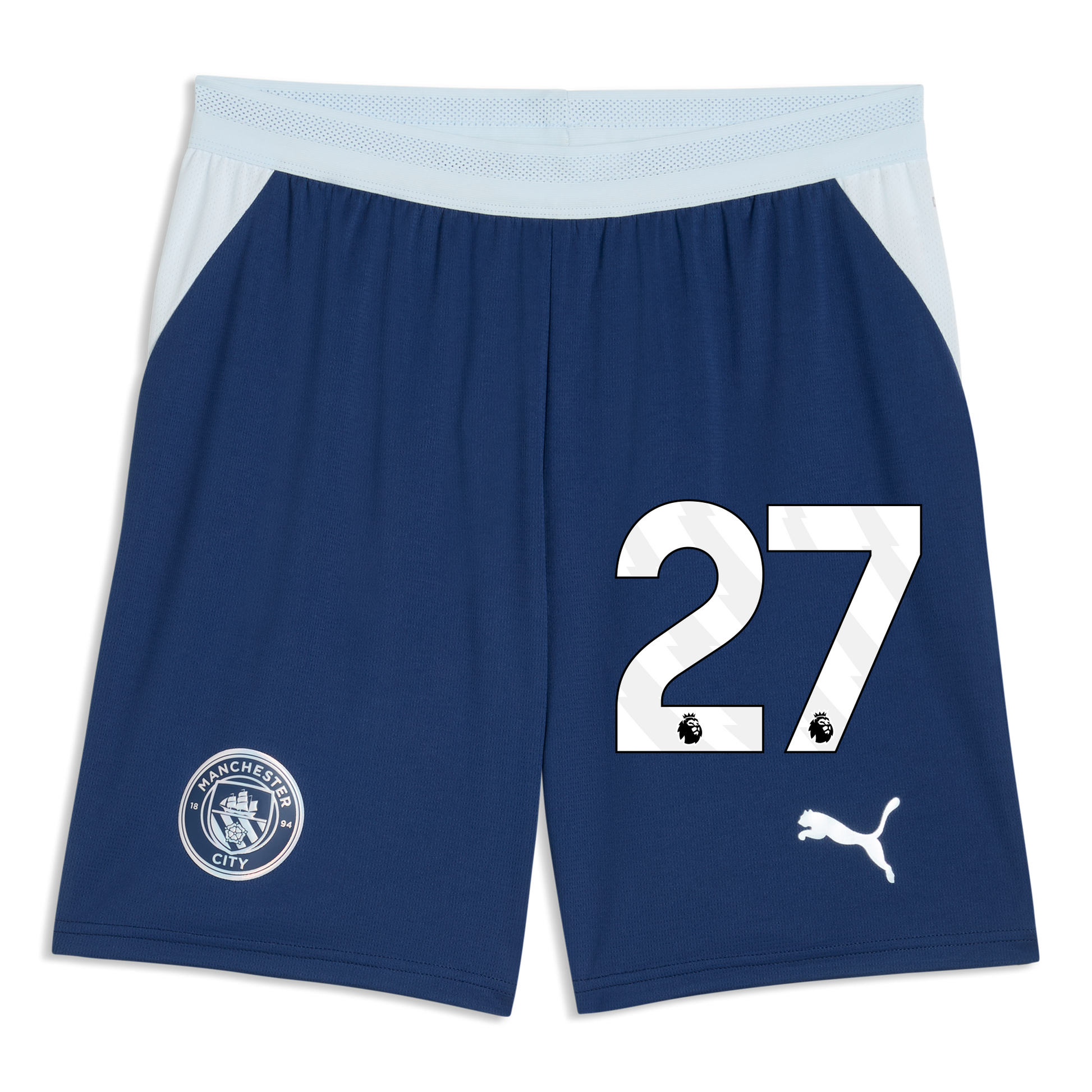 Manchester City Football Shorts 2026/27 With #27 - Blue Jewel-Icy Blue