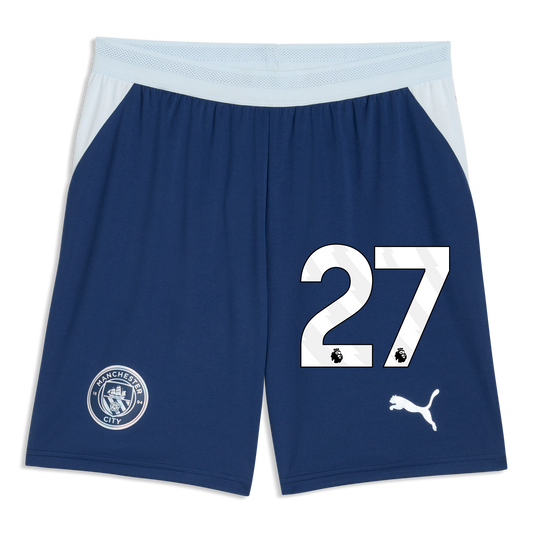 Manchester City Football Shorts 2026/27 With #27 - Blue Jewel-Icy Blue