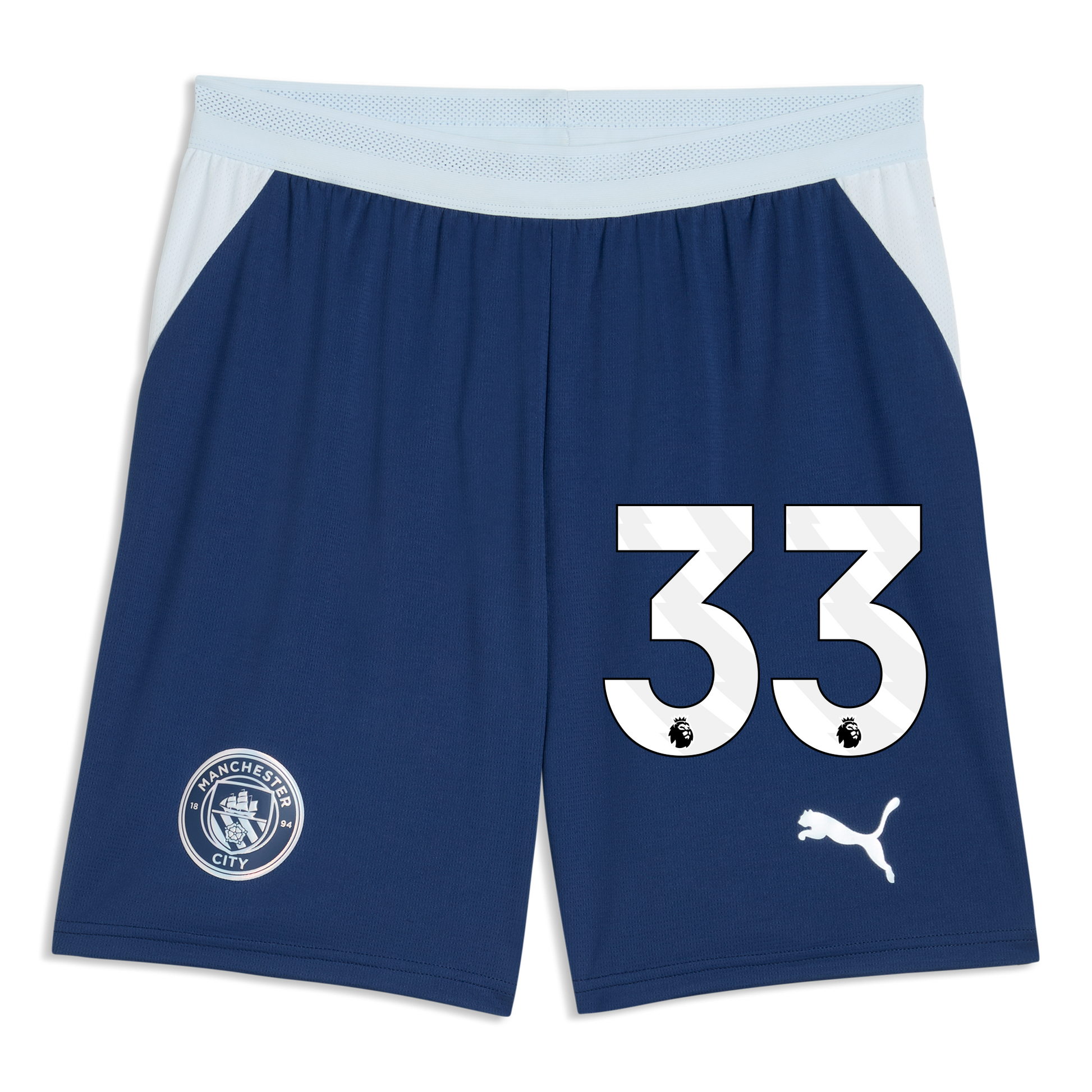 Manchester City Football Shorts 2026/27 With #33 - Blue Jewel-Icy Blue
