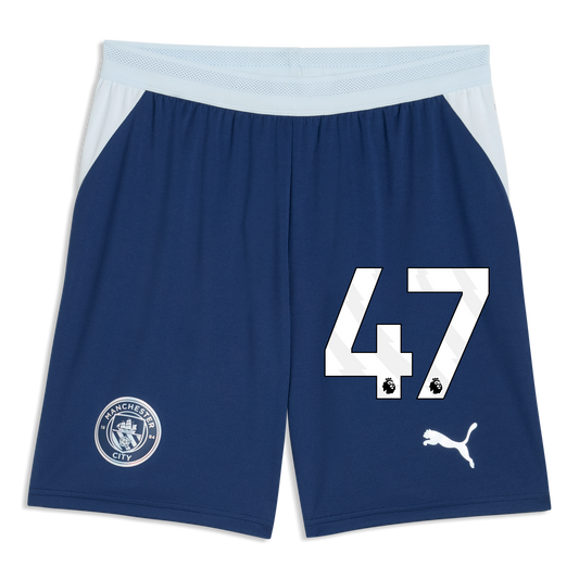Manchester City Football Shorts 2026/27 With #47 - Blue Jewel-Icy Blue