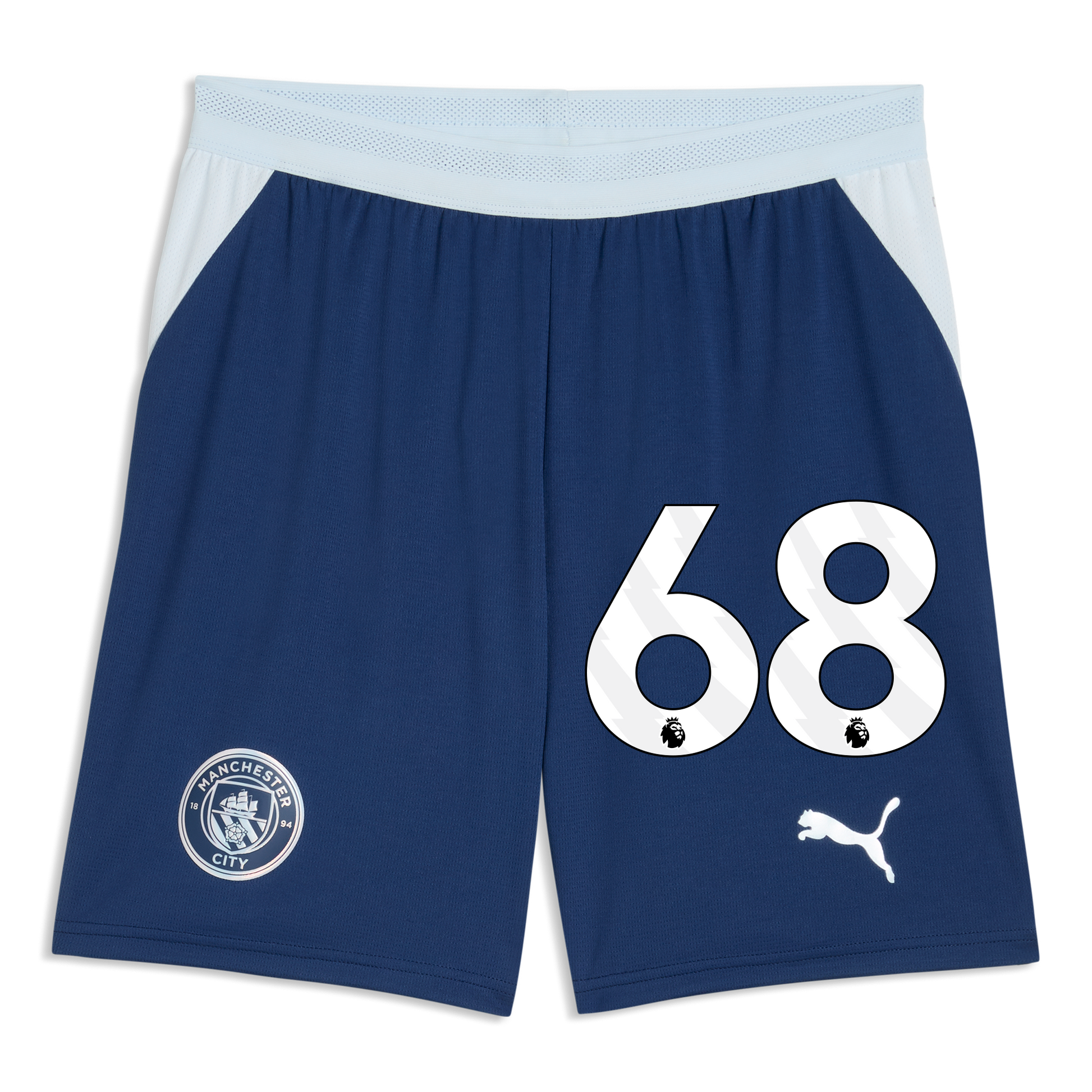 Manchester City Football Shorts 2026/27 With #68 - Blue Jewel-Icy Blue