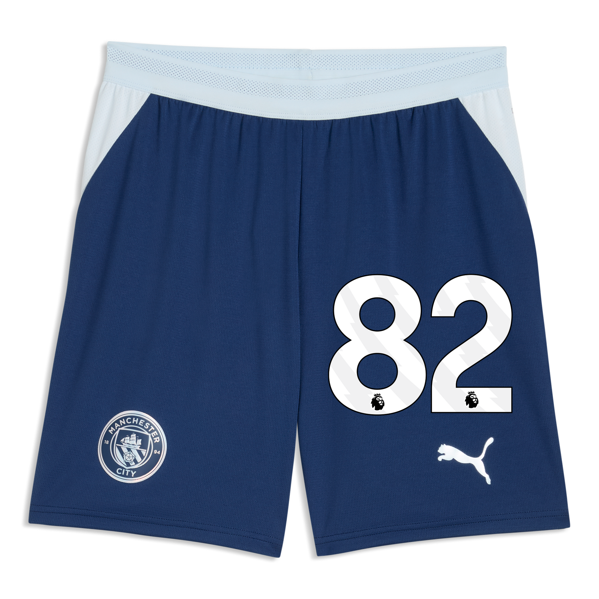 Manchester City Football Shorts 2026/27 With #82 - Blue Jewel-Icy Blue