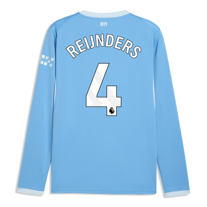Manchester City Home Jersey 2026/27 Long Sleeve With REIJNDERS 4 Printing - Team Light Blue-Icy Blue