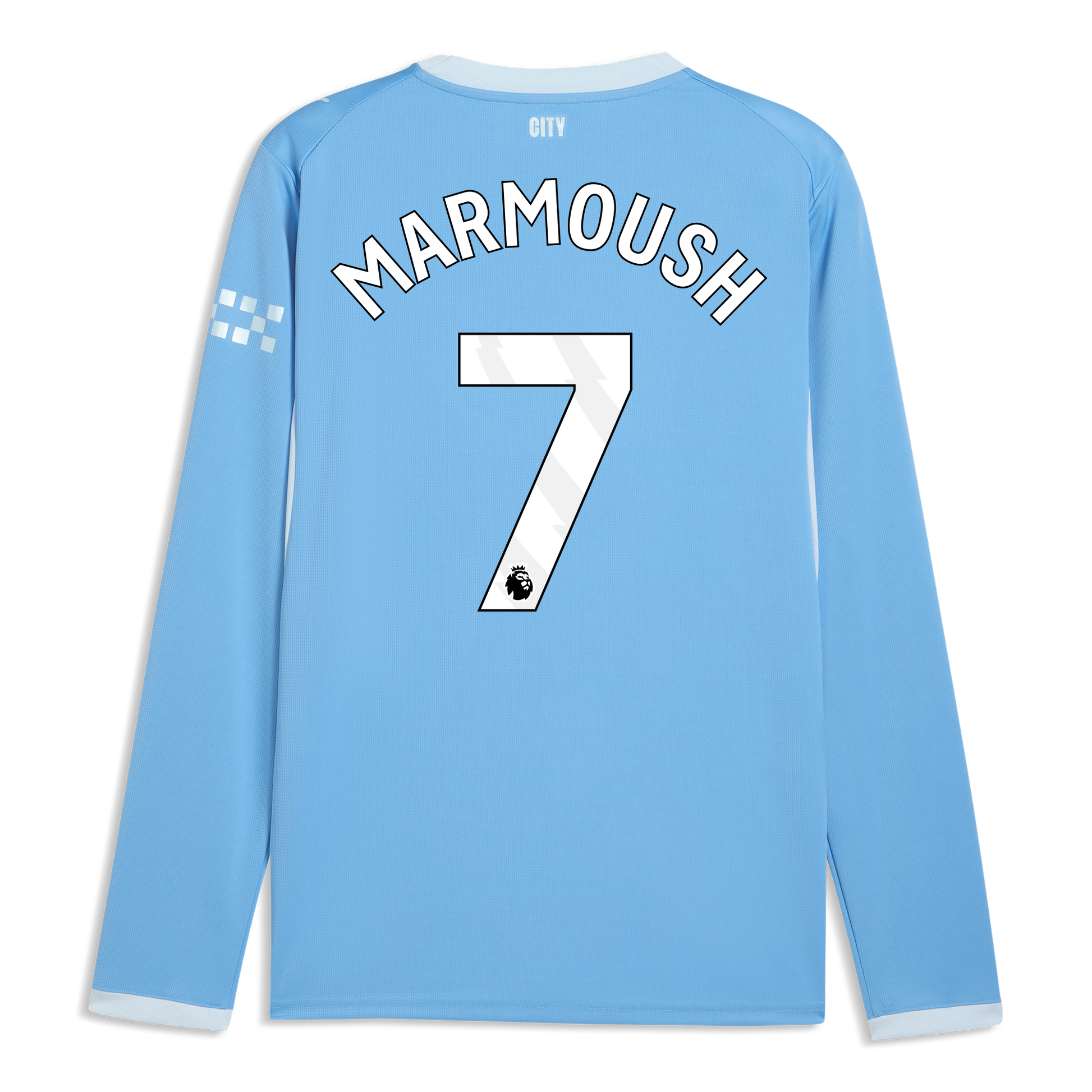 Manchester City Home Jersey 2026/27 Long Sleeve With MARMOUSH 7 Printing - Team Light Blue-Icy Blue