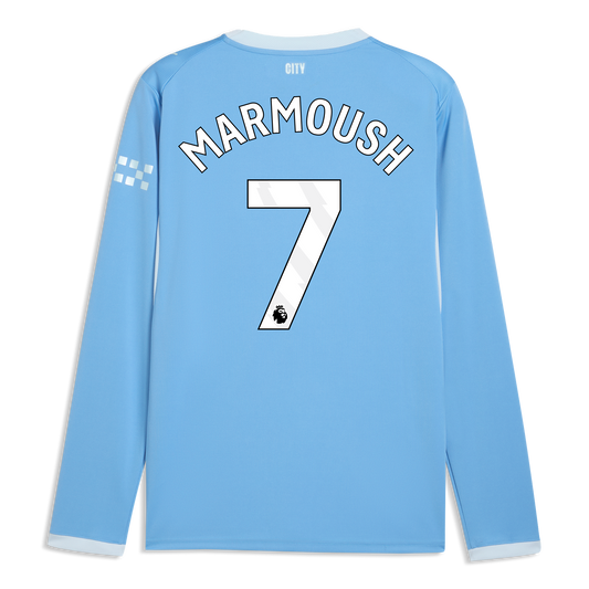 Manchester City Home Jersey 2026/27 Long Sleeve With MARMOUSH 7 Printing - Team Light Blue-Icy Blue