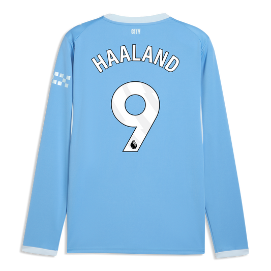 Manchester City Home Jersey 2026/27 Long Sleeve With HAALAND 9 Printing - Team Light Blue-Icy Blue