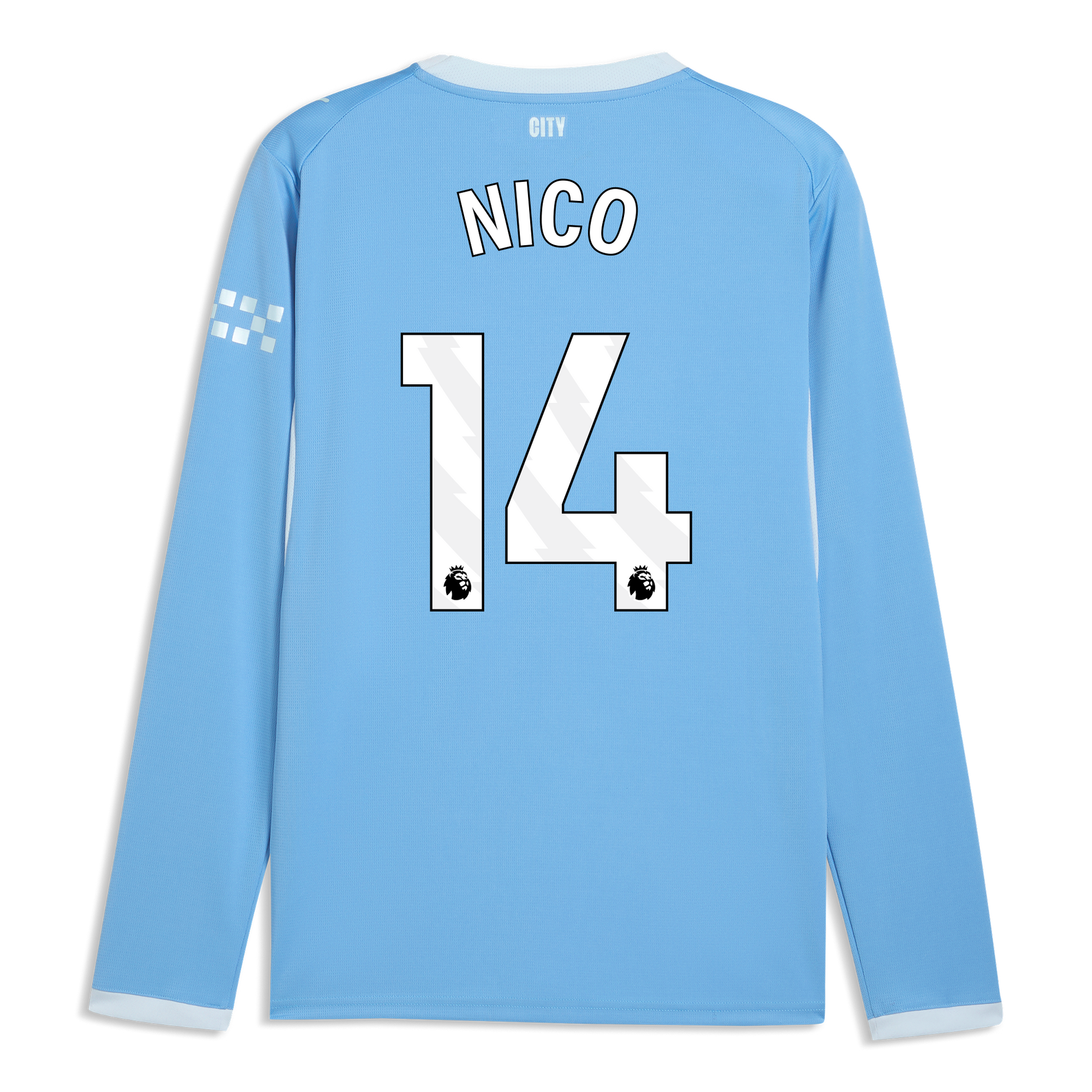 Manchester City Home Jersey 2026/27 Long Sleeve With NICO 14 Printing - Team Light Blue-Icy Blue