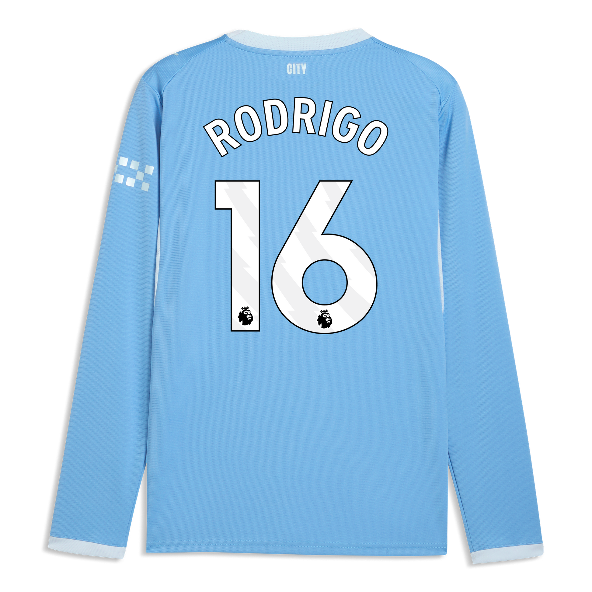 Manchester City Home Jersey 2026/27 Long Sleeve With RODRIGO 16 Printing - Team Light Blue-Icy Blue