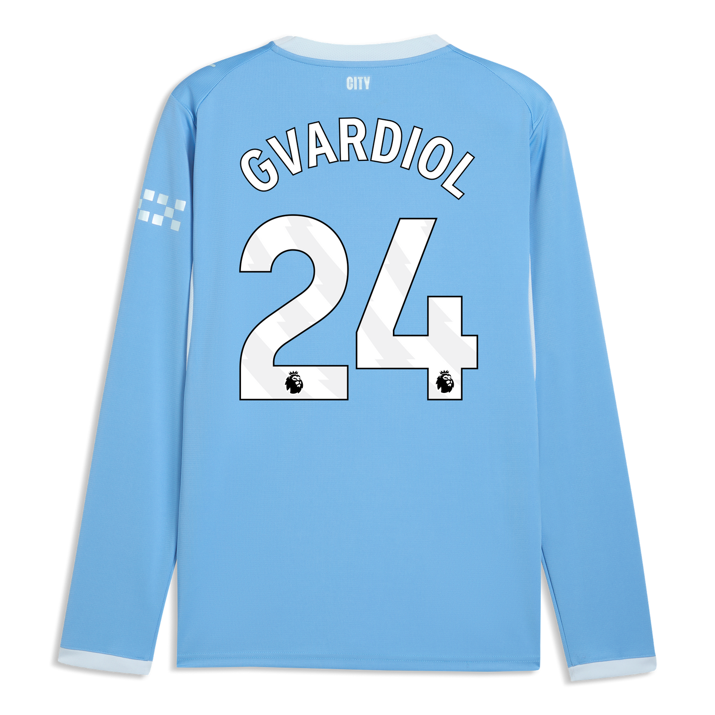 Manchester City Home Jersey 2026/27 Long Sleeve With GVARDIOL 24 Printing - Team Light Blue-Icy Blue