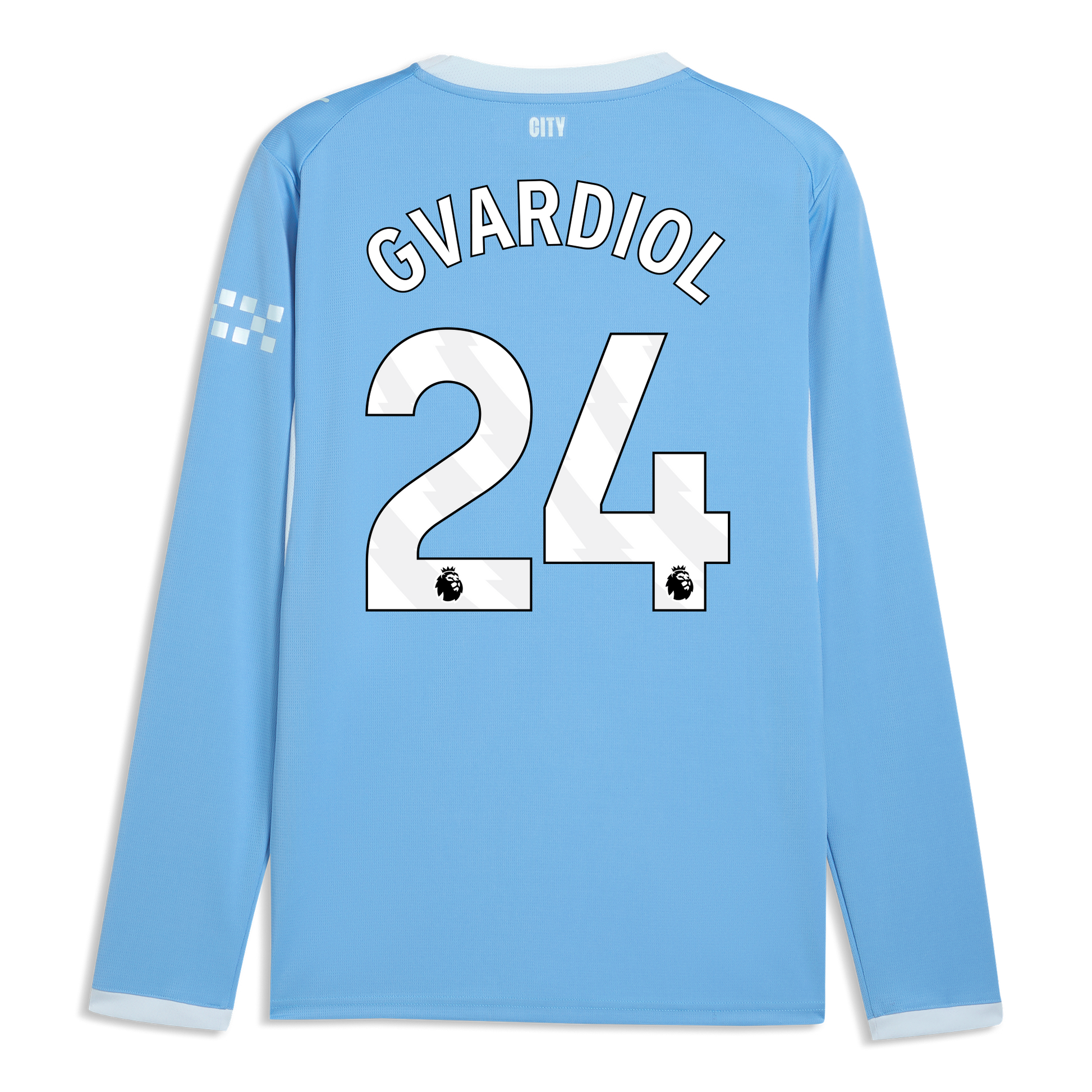 Manchester City Home Jersey 2026/27 Long Sleeve With GVARDIOL 24 Printing - Team Light Blue-Icy Blue