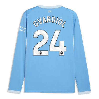 Manchester City Home Jersey 2026/27 Long Sleeve With GVARDIOL 24 Printing - Team Light Blue-Icy Blue