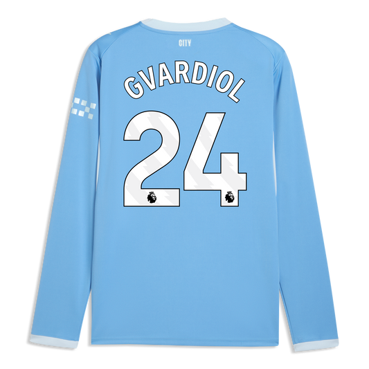 Manchester City Home Jersey 2026/27 Long Sleeve With GVARDIOL 24 Printing - Team Light Blue-Icy Blue