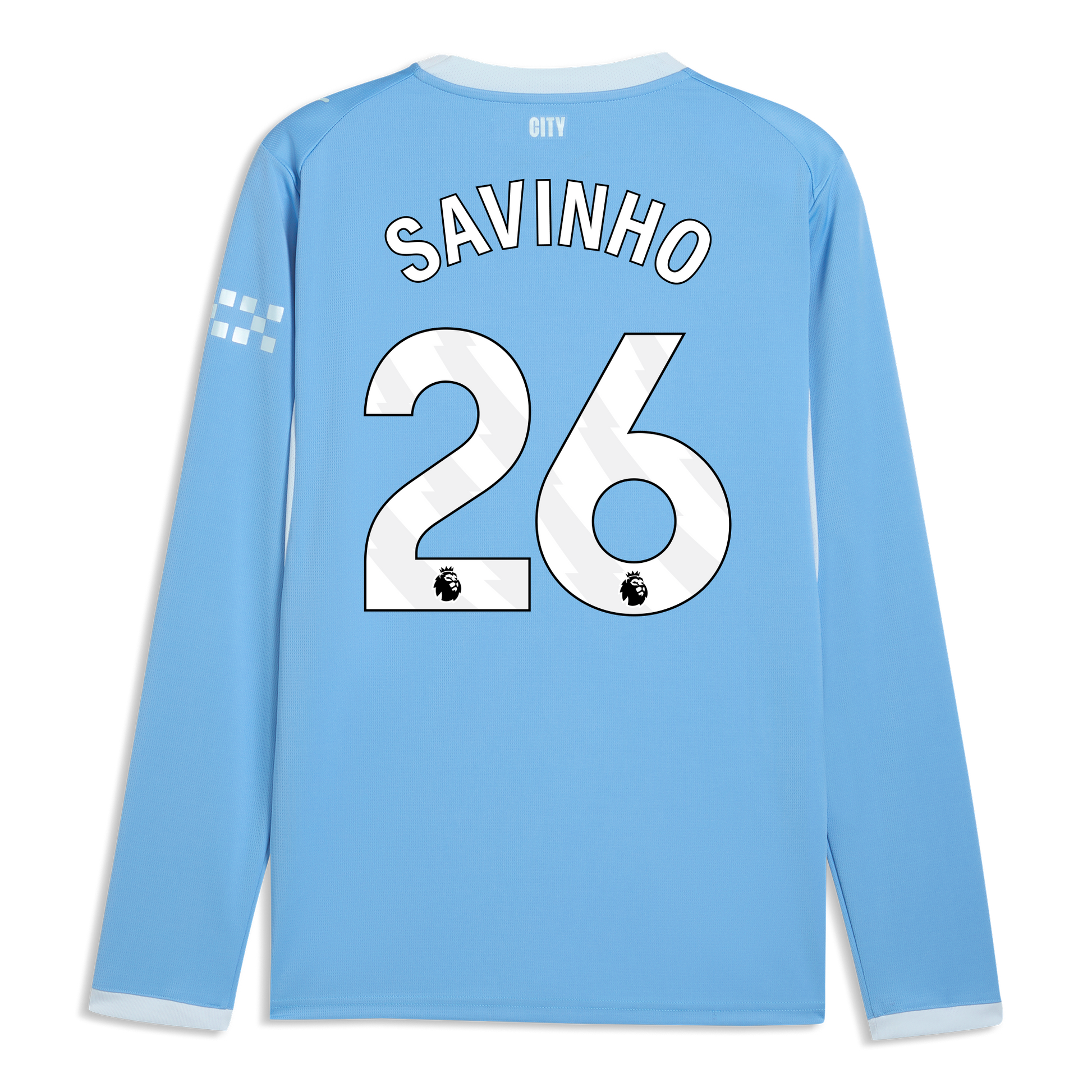 Manchester City Home Jersey 2026/27 Long Sleeve With SAVINHO 26 Printing - Team Light Blue-Icy Blue
