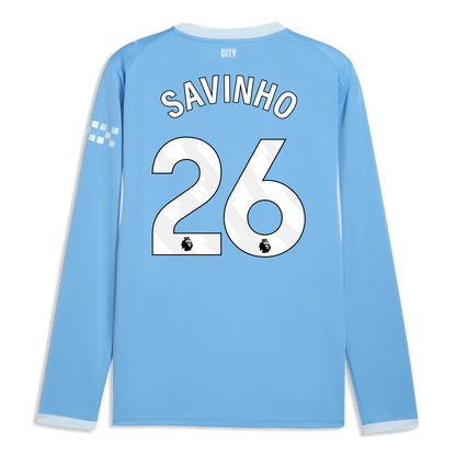 Manchester City Home Jersey 2026/27 Long Sleeve With SAVINHO 26 Printing - Team Light Blue-Icy Blue