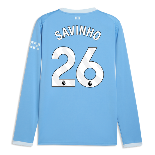 Manchester City Home Jersey 2026/27 Long Sleeve With SAVINHO 26 Printing - Team Light Blue-Icy Blue