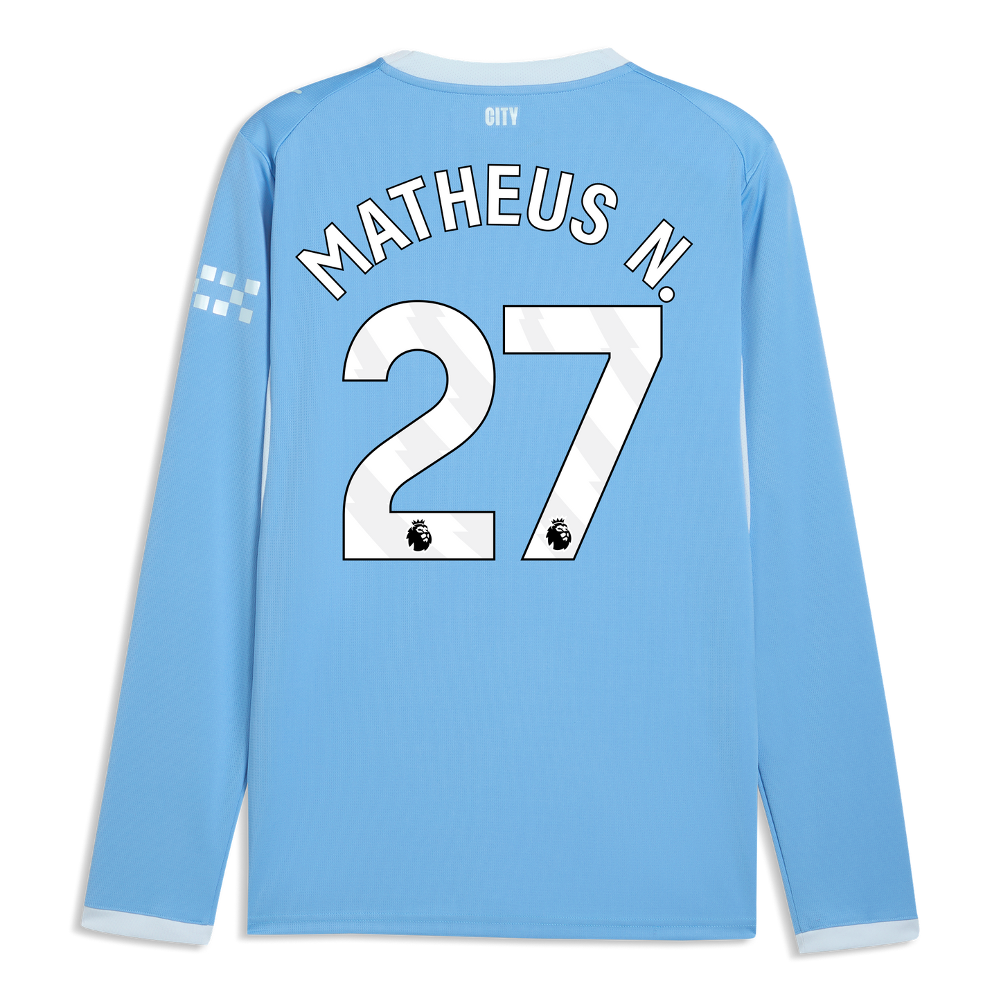 Manchester City Home Jersey 2026/27 Long Sleeve With MATHEUS N. 27 Printing - Team Light Blue-Icy Blue