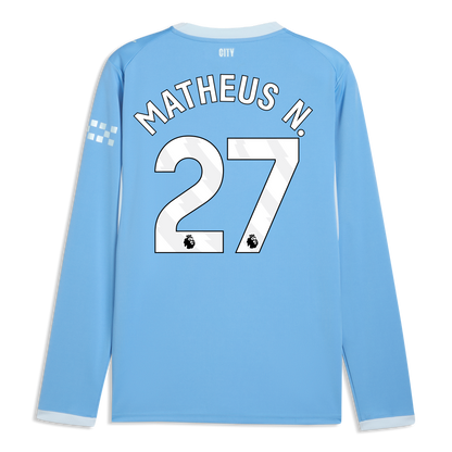 Manchester City Home Jersey 2026/27 Long Sleeve With MATHEUS N. 27 Printing - Team Light Blue-Icy Blue
