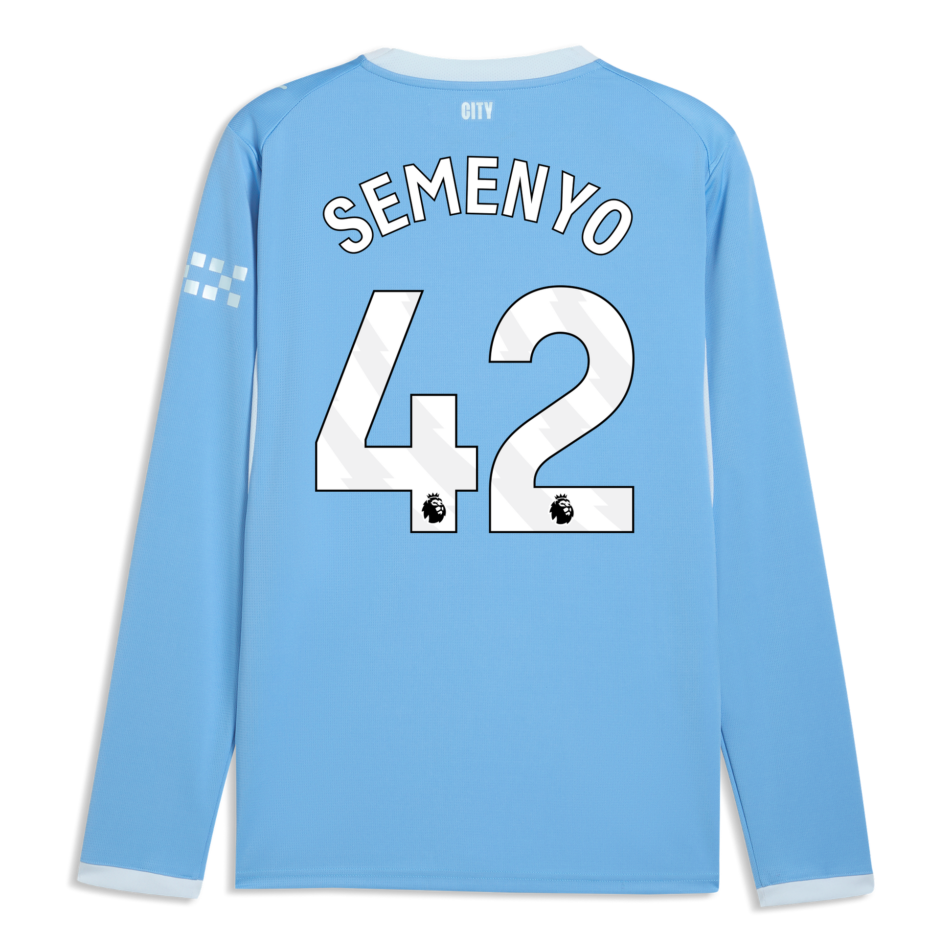 Manchester City Home Jersey 2026/27 Long Sleeve With SEMENYO 42 Printing - Team Light Blue-Icy Blue