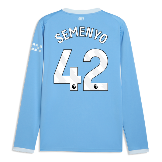 Manchester City Home Jersey 2026/27 Long Sleeve With SEMENYO 42 Printing - Team Light Blue-Icy Blue