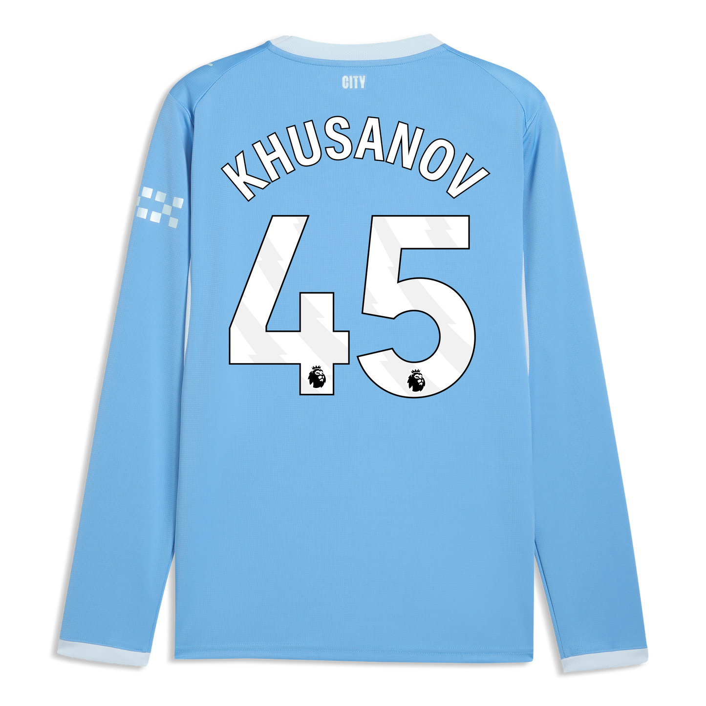 Manchester City Home Jersey 2026/27 Long Sleeve With KHUSANOV 45 Printing - Team Light Blue-Icy Blue