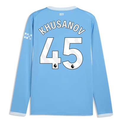 Manchester City Home Jersey 2026/27 Long Sleeve With KHUSANOV 45 Printing - Team Light Blue-Icy Blue