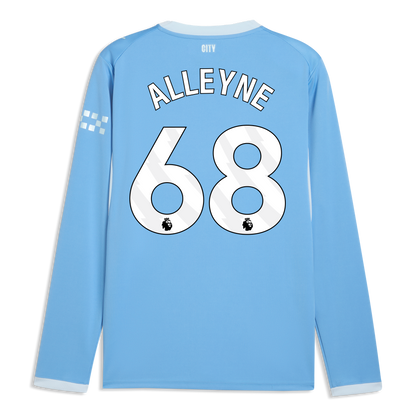 Manchester City Home Jersey 2026/27 Long Sleeve With ALLEYNE 68 Printing - Team Light Blue-Icy Blue