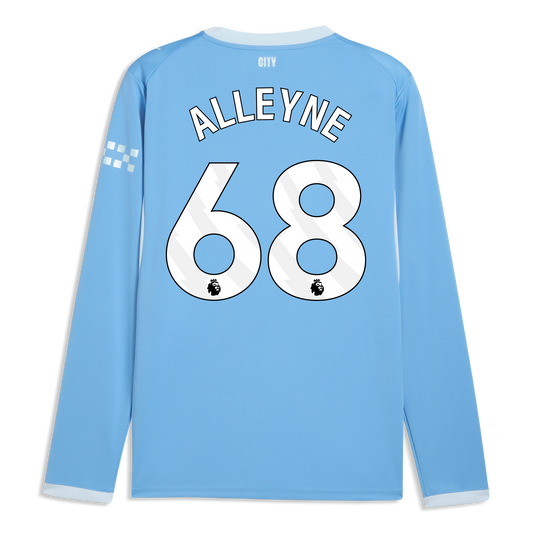 Manchester City Home Jersey 2026/27 Long Sleeve With ALLEYNE 68 Printing - Team Light Blue-Icy Blue